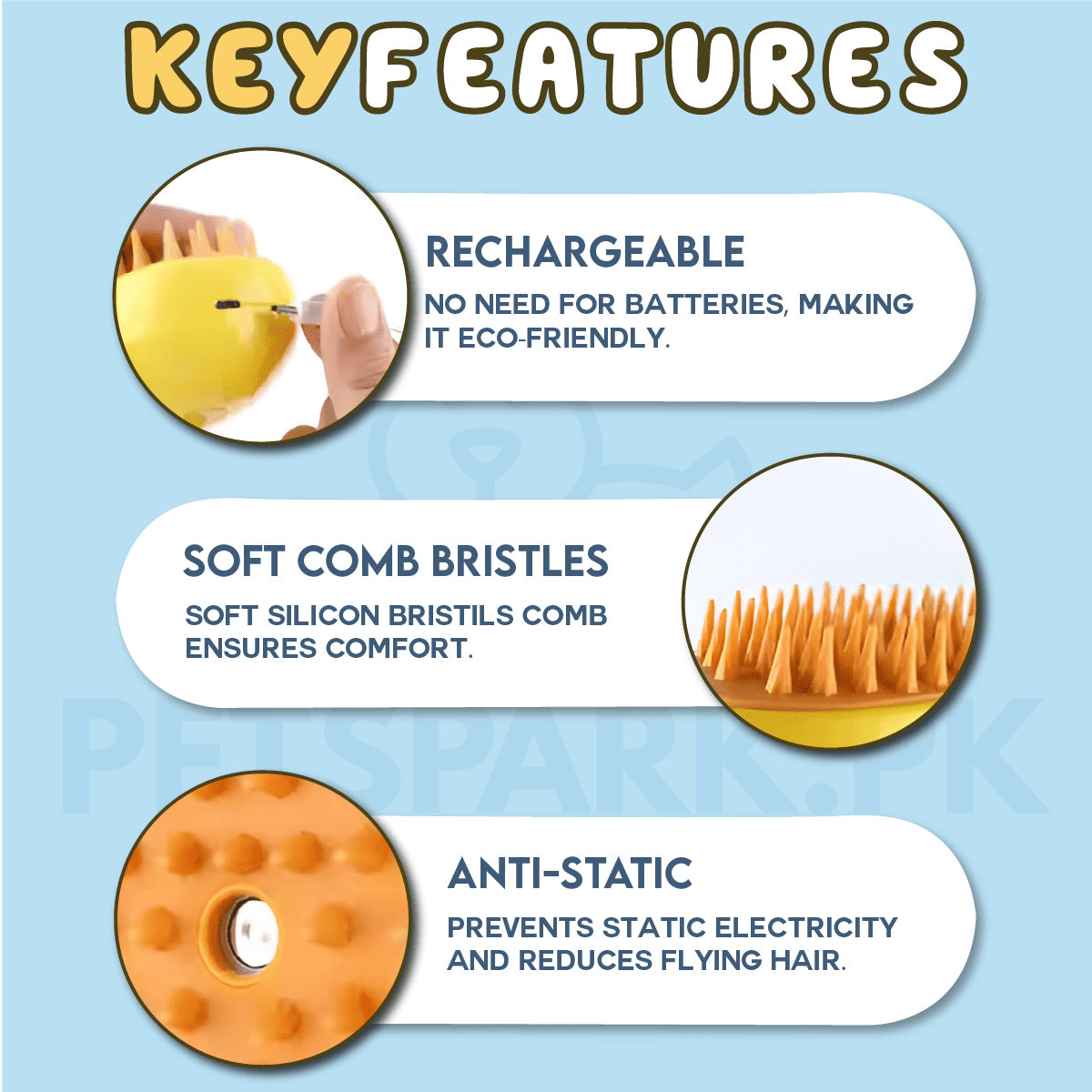Pet Soft Steamy Brush for Removing Tangled And Loose Hair pets-park-pk