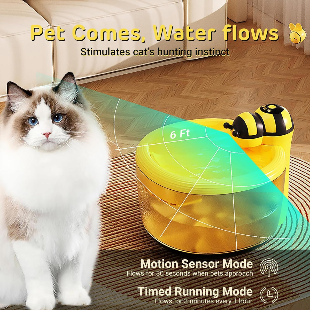 Smart Wireless Bee Fountain for Pets | Motion Sensor Water Dispenser ...